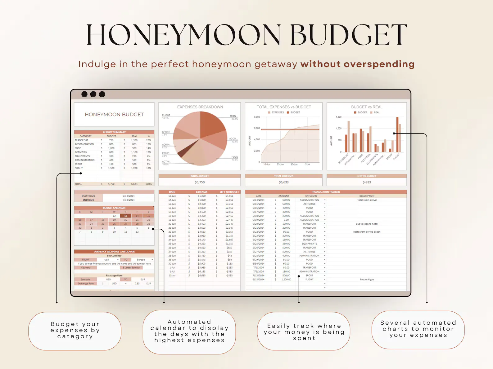 Wedding planner spreadsheet preview showing beautiful organization and automation features
